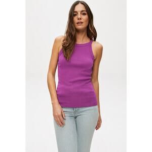 Michael Stars Aria Wide Binding Halter Tank Mystic Purple OS NWT